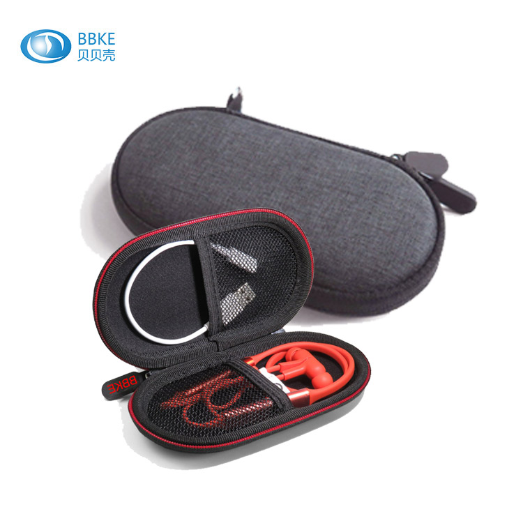 黑色PU圆形中性eva耳机包 无线蓝牙耳机收纳包可定制